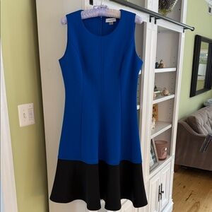 Calvin Klein Royal Blue and Black Midi Scuba Dress Fit and Flare